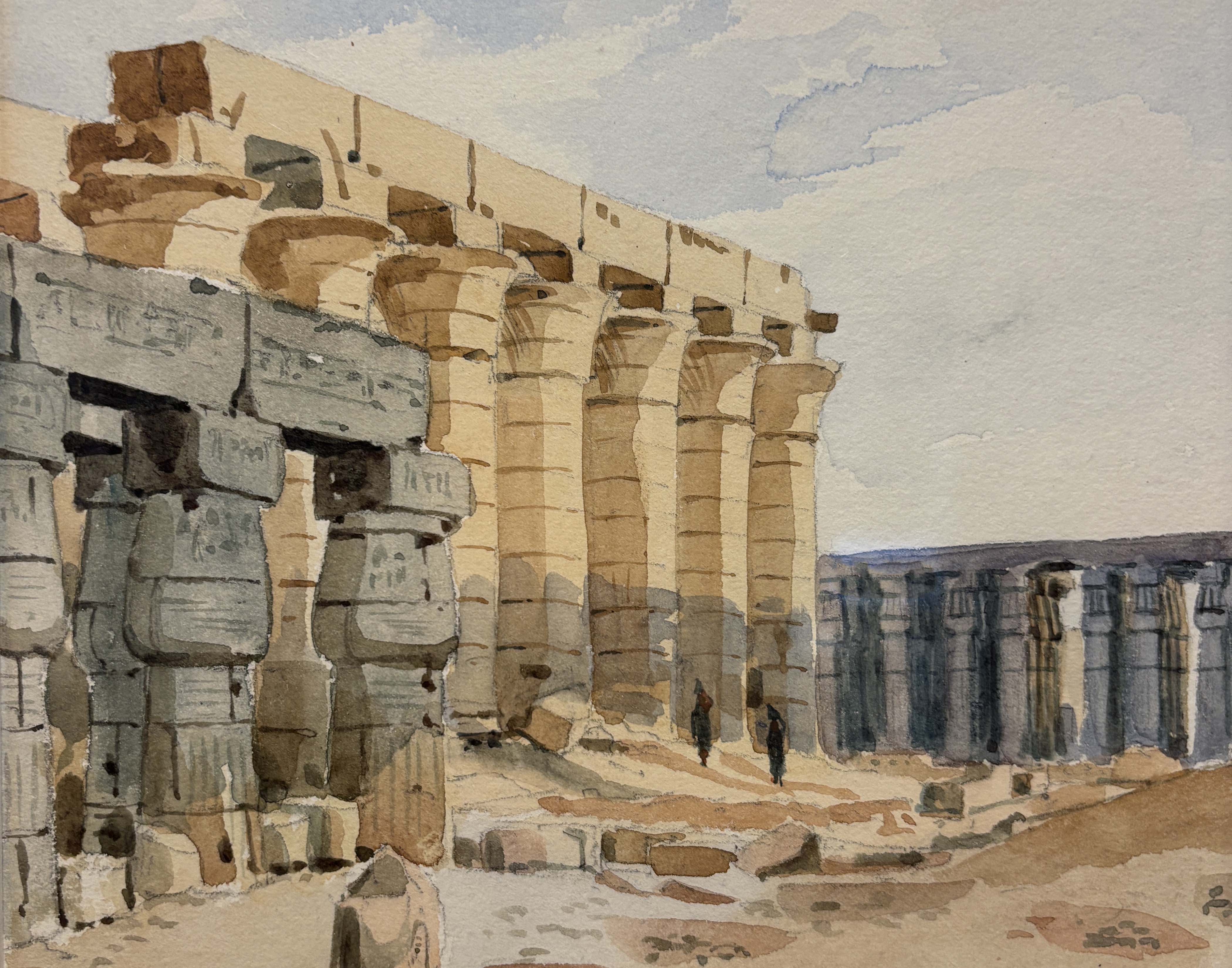 John Rettig, "Temple of Amen-Mut-Khonsu at Luxor, Thebes", 1889, watercolor on paper.