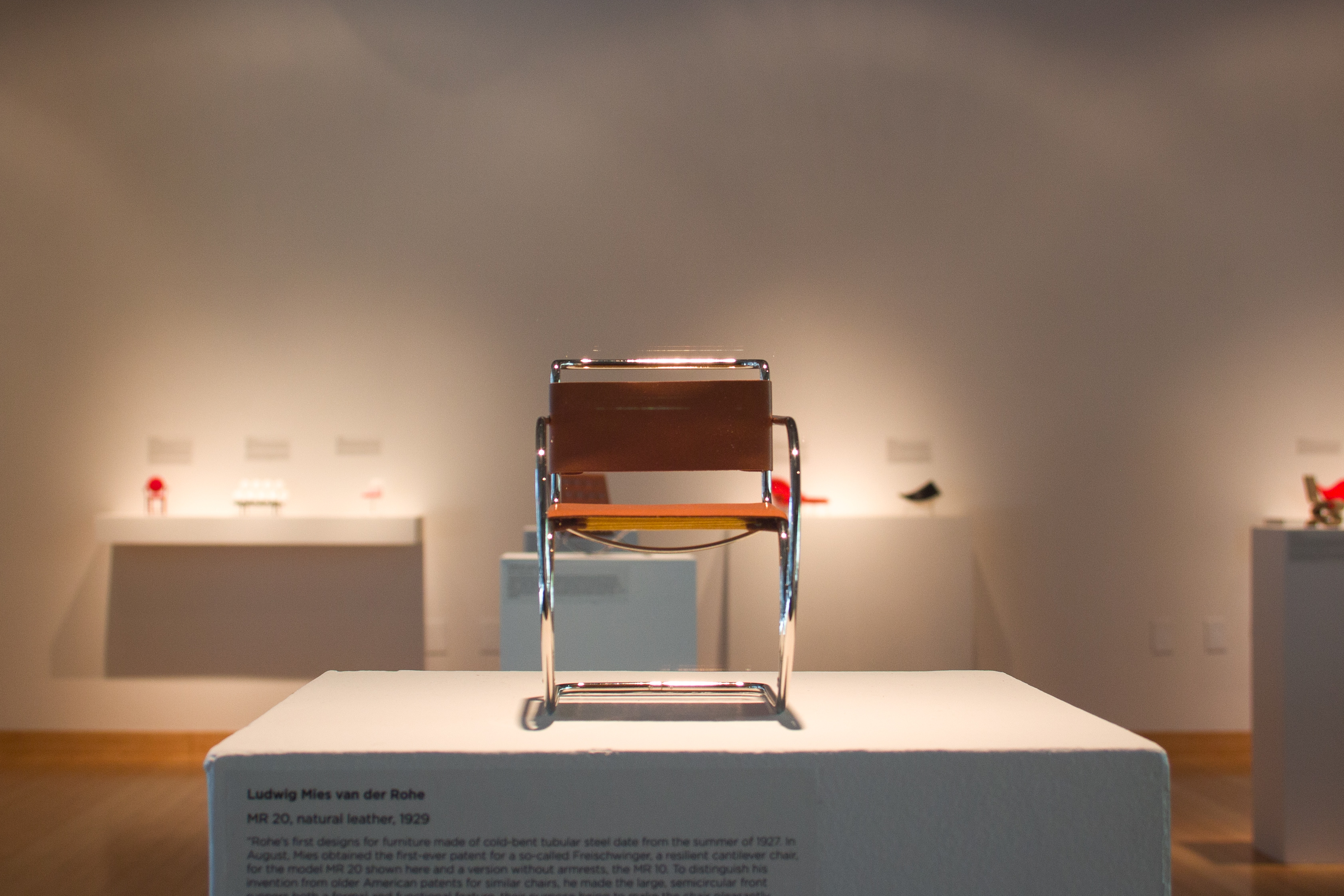 Ludwig Mies van der Rohe's MR 20, natural leather, Virta Design Museum Miniture Chairs,  DAAP Library Collection, Meyers Gallery, DAAP Galleries