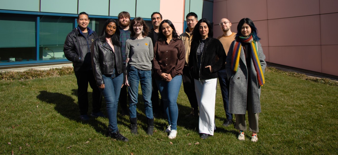 Group photo of MDes Class of 2024 outside of DAAP sixth floor.