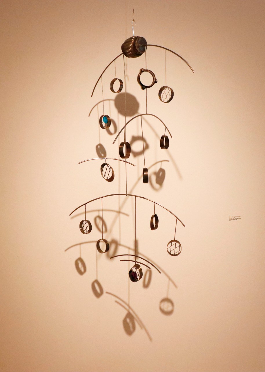 Death of the Combustion Engine by Karen Connolly, Stainless steel, fused glass, turbo exhaust, and mild steel, 2021